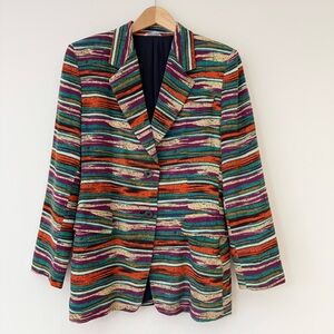 Missoni Vintage Multicolor Classic Missoni Striped Linen Blend Blazer, Size 6